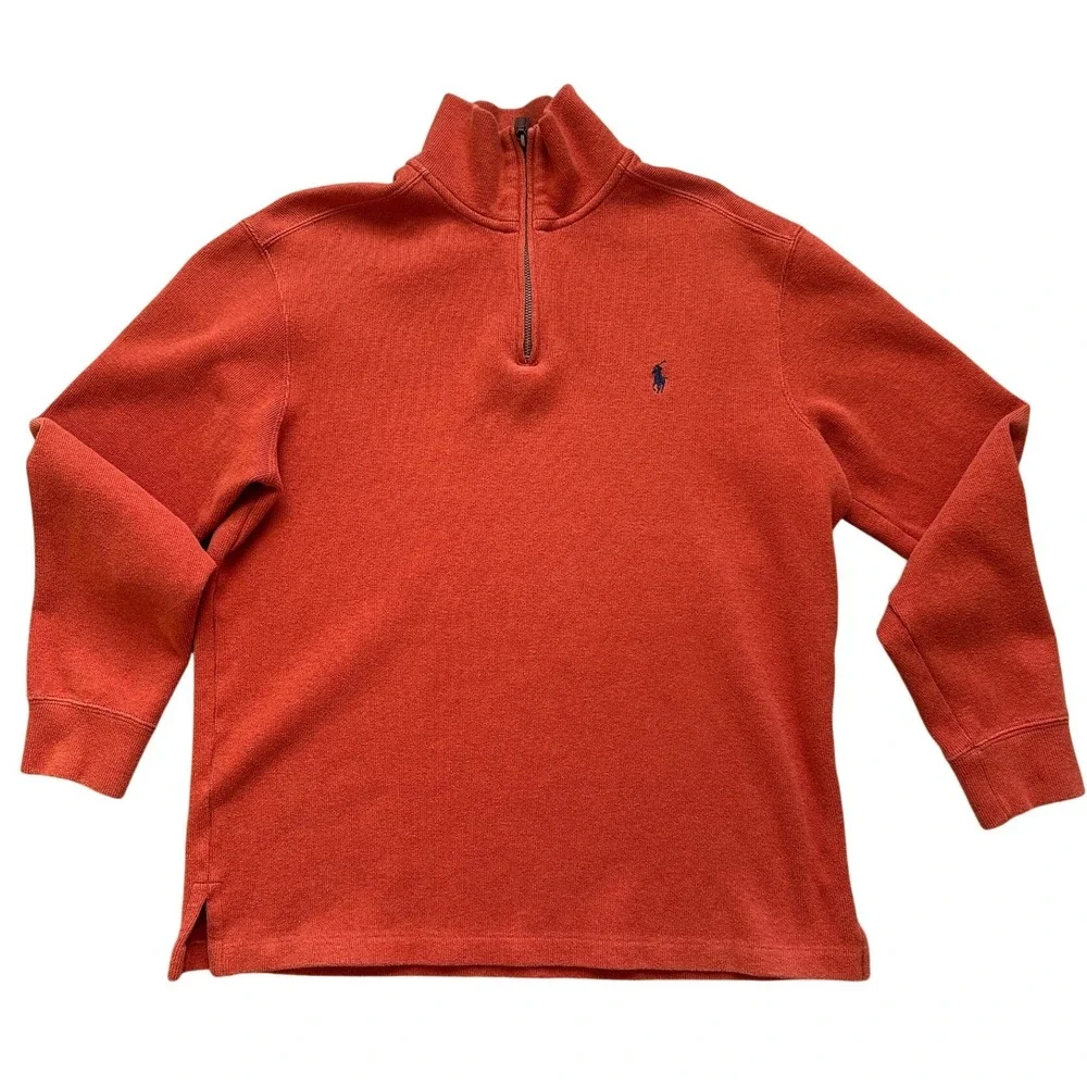 VTG Polo Ralph Lauren 1/4 Zip Knit Sweater Burnt Orange M Pony Mock Neck